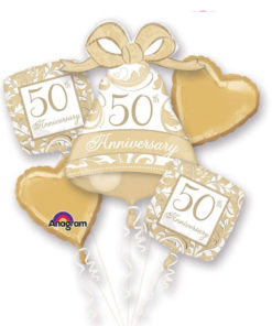 Gold Scroll 50th Anniversary Balloon Bouquet