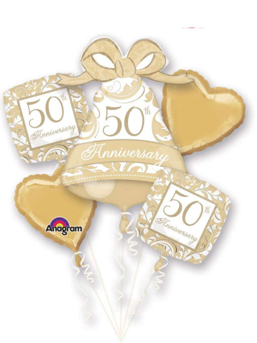 Gold Scroll 50th Anniversary Balloon Bouquet