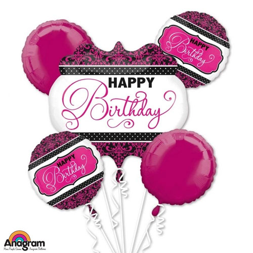 Pink, Black, White Birthday Balloon Bouquet