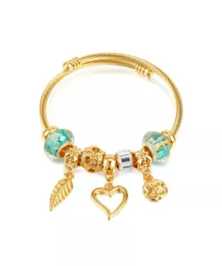 Lee Cooper Women's Fashion Bracelet - Gold/Blue With Flowers