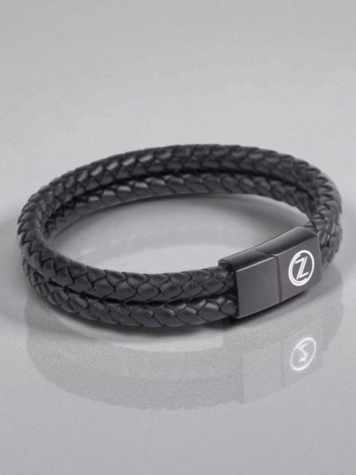 Bracelet For Men - Black Leather